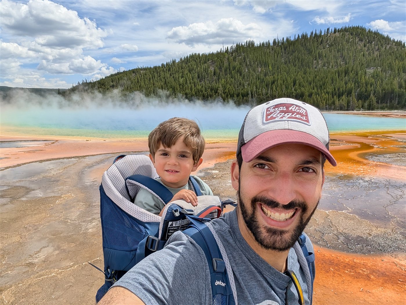 Erfan Vafaie with his son at Yellowstone National Park